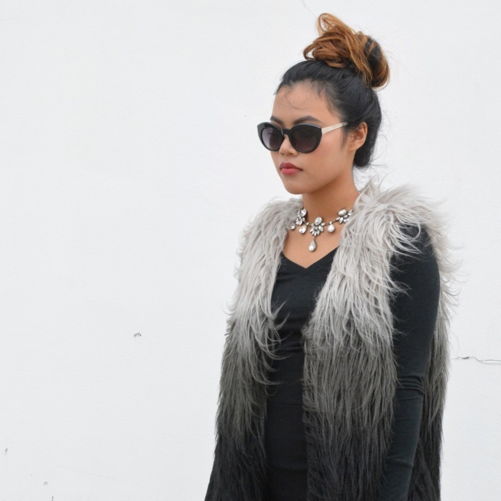LF Gray Ombré Faux Fur Vest